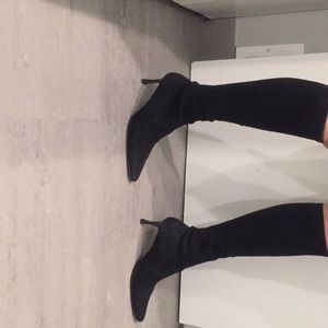 Manolo Blahnik black suede knee high boots